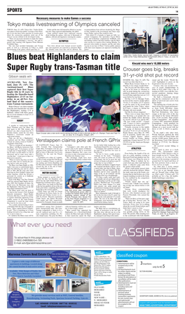 Blues Beat Highlanders to Claim Super Rugby Trans-Tasman Title