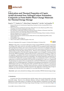 Fabrication and Thermal Properties of Capric Acid/Calcinated Iron Tailings/Carbon Nanotubes Composite As Form-Stable Phase Change Materials for Thermal Energy Storage