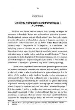 Creativity, Competence and Performance : a Contrast