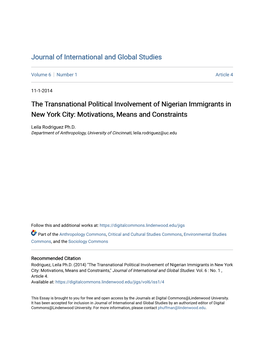 The Transnational Political Involvement of Nigerian Immigrants in New York City: Motivations, Means and Constraints