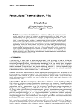 Pressurized Thermal Shock, PTS