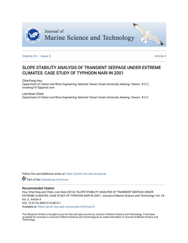Slope Stability Analysis of Transient Seepage Under Extreme Climates: Case Study of Typhoon Nari in 2001