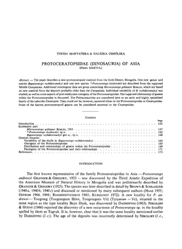 PROTOCERATOPSIDAE (DINOSAURIA) of ASIA (Plates XXXVI-L)