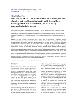 Cola Nitida Elicits Dose-Dependent Diuretic, Natriuretic and Kaliuretic Activities Without Causing Electrolyte Impairment, Hepatotoxicity and Nephrotoxicity in Rats