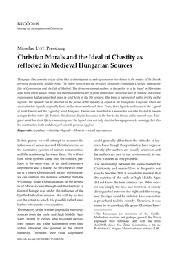 Christian Morals and the Ideal of Chastity As Reflected in Medieval Hungarian Sources