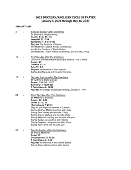 2021 DIOCESAN/ANGLICAN CYCLE of PRAYER January 3, 2021 Through May 16, 2021