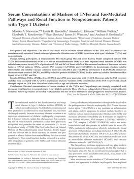 Serum Concentrations of Markers of TNF and Fas-Mediated Pathways