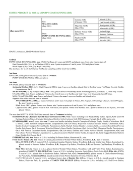 EDITED PEDIGREE for 2013 out of POPPY COME RUNNING (IRE)