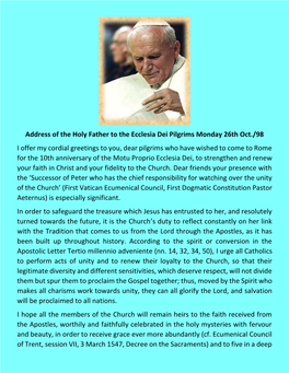 Address of the Holy Father to the Ecclesia Dei