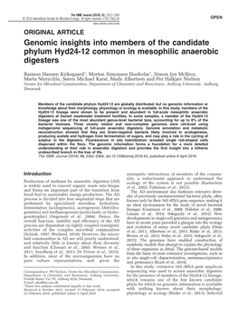 Genomic Insights Into Members of the Candidate Phylum Hyd24-12 Common in Mesophilic Anaerobic Digesters