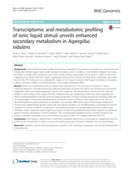 Transcriptomic and Metabolomic Profiling of Ionic Liquid Stimuli Unveils Enhanced Secondary Metabolism in Aspergillus Nidulans Paula C