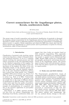 Correct Nomenclature for the Angadimogar Pluton, Kerala, Southwestern India