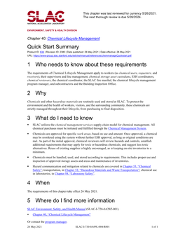 ESH Manual Chapter 40: Chemical Lifecycle Management