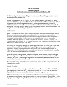 AIR EVACUATION Traveling with USAF Air Mobility Command Aeromedical Evacuation Teams - 2009
