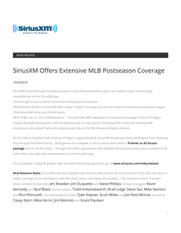 Siriusxm Offers Extensive MLB Postseason Coverage