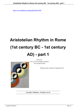 Aristotelian Rhythm in Rome (1St Century BC - 1St Century AD) - Part 1