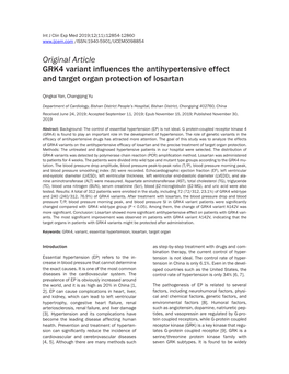 Original Article GRK4 Variant Influences the Antihypertensive Effect and Target Organ Protection of Losartan