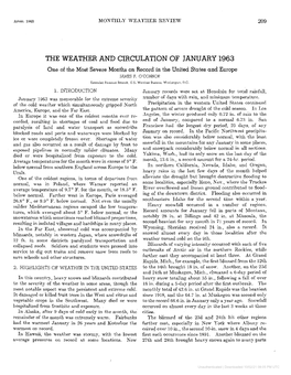 THE WEATHER and CIRCULATION of JANUARY 1963 One of the Most Severe Months on Record in the United States and Europe JAMES F