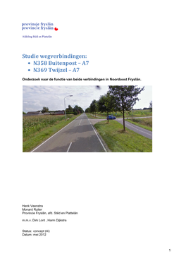 Studie Wegverbindingen: N358 Buitenpost – A7 N369 Twijzel – A7