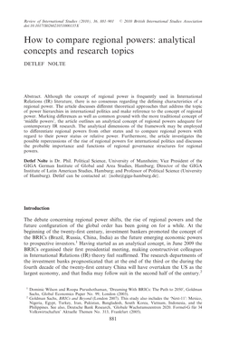 How to Compare Regional Powers: Analytical Concepts and Research Topics