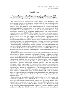 Notes on Balsam Woolly Adelgid, Adelges Piceae (Ratzeburg, 1844) (Hemiptera: Adelgidae), Range Expansion in Idaho, Montana and Utah