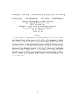 The Simplest Walking Model: Stability, Complexity, and Scaling