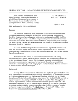 Spring Creek Yard Waste Composting Facility) August 30, 2004 DEC Application No