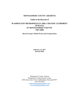 Washington Metropolitan Area Transit Authority (Wmata) in Montgomery County 1967-2000