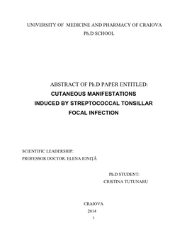 Cutaneous Manifestations Induced by Streptococcal Tonsillar Focal Infection