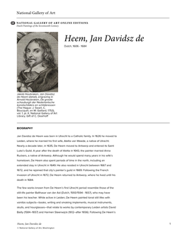 Heem, Jan Davidsz De Dutch, 1606 - 1684