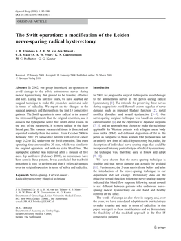 A Modification of the Leiden Nerve-Sparing Radical Hysterectomy