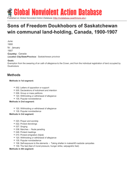 Sons of Freedom Doukhobors of Saskatchewan Win Communal Land-Holding, Canada, 1900-1907