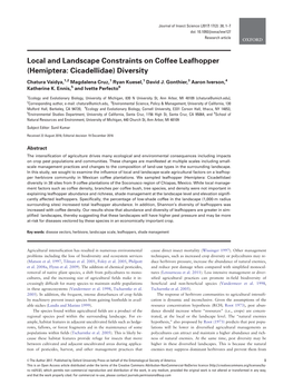 Local and Landscape Constraints on Coffee Leafhopper (Hemiptera: Cicadellidae) Diversity