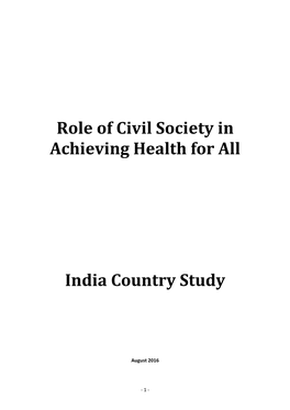 Role of Civil Society in Achieving Health for All India Country Study