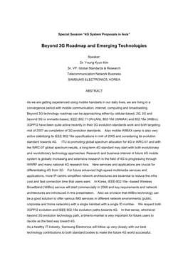 Beyond 3G Roadmap and Emerging Technologies