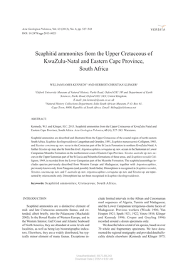 Scaphitid Ammonites from the Upper Cretaceous of Kwazulu-Natal and Eastern Cape Province, South Africa