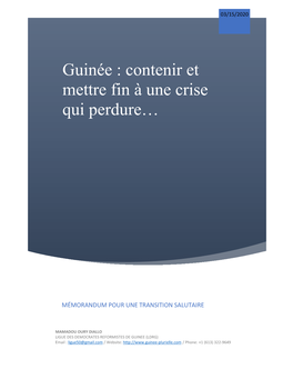 Guinée : Contenir Et Mettre Fin À Une Crise Qui Perdure…