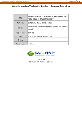 Kochi University of Technology Academic Resource Repository Kochi University of Technology Academic Resource Repository