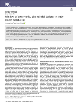 Window of Opportunity Clinical Trial Designs to Study Cancer Metabolism