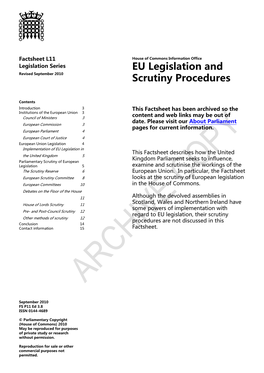 EU Legislation and Scrutiny Procedures House of Commons Information Office Factsheet L11