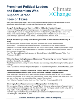 Prominent Political Leaders and Economists Who Support Carbon