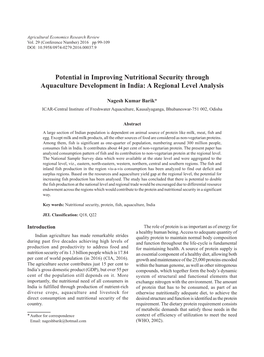 Potential in Improving Nutritional Security Through Aquaculture Development in India: a Regional Level Analysis