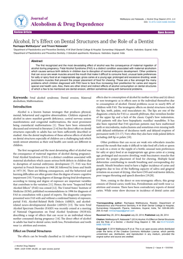 Alcohol, It's Effect on Dental Structures and the Role of a Dentist