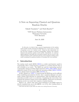 A Note on Separating Classical and Quantum Random Oracles