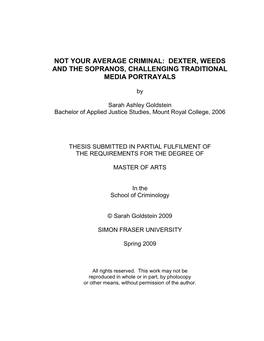 Not Your Average Criminal: Dexter, Weeds and the Sopranos, Challenging Tradition Al Media Portrayals