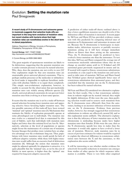 Evolution: Setting the Mutation Rate Paul Sniegowski