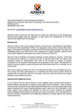 Queensland Digital Economy Strategy Consultation Department of Science, Information, Technology, Innovation and the Arts GPO Box 5078 BRISBANE QLD 4001