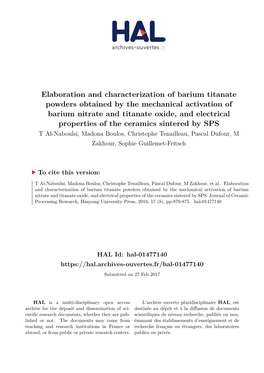 Elaboration and Characterization of Barium Titanate Powders Obtained