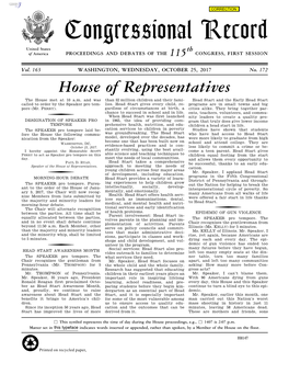 Congressional Record United States Th of America PROCEEDINGS and DEBATES of the 115 CONGRESS, FIRST SESSION