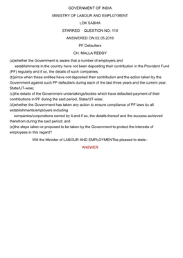 110 ANSWERED ON:02.05.2016 PF Defaulters